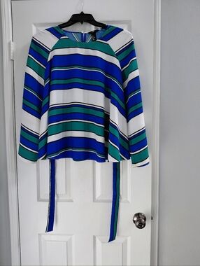H&M Blue, Teal & White Striped Long-Sleeve Blouse